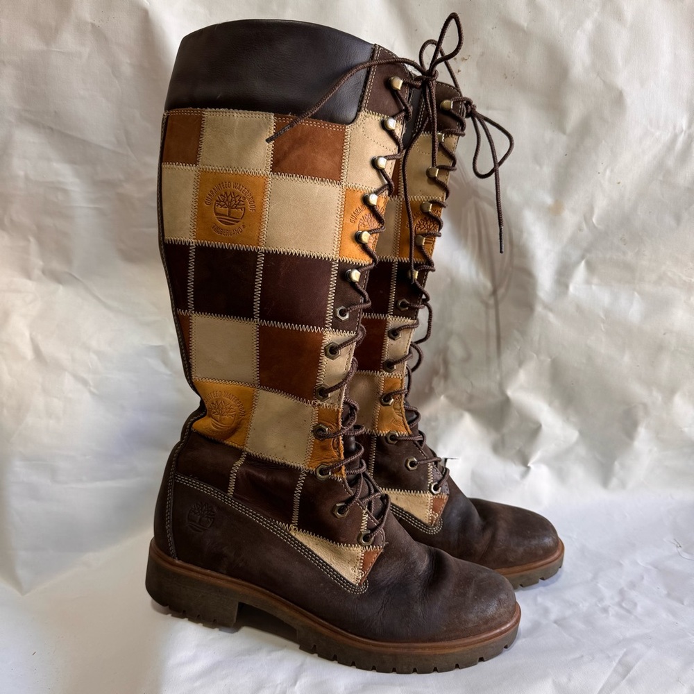 Timberland // Brown Leather Patchwork Knee High L… - image 1
